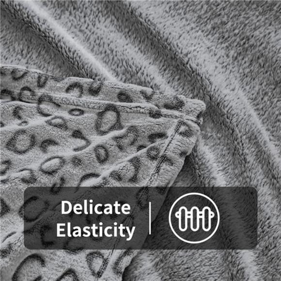 Flannel Fleece Throw Microfiber Blanket with 3D Leopard Print,50"X60",Grey - Picture 4 of 7